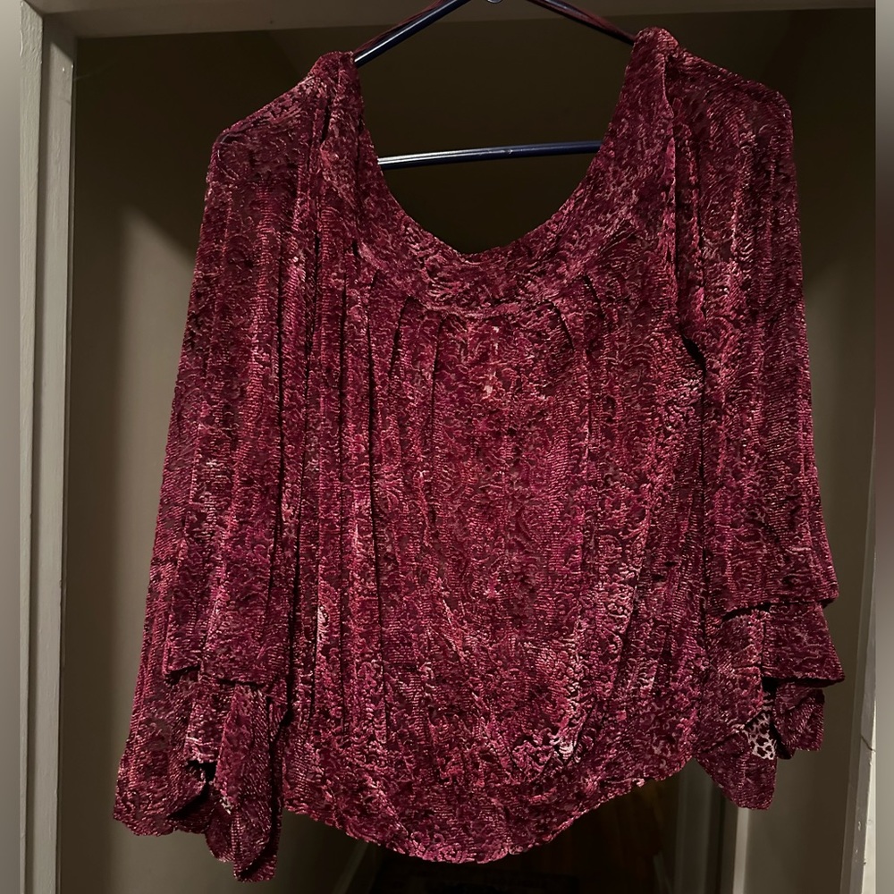Free People Velvet Flowy Top with Elastic Waistband, Size S